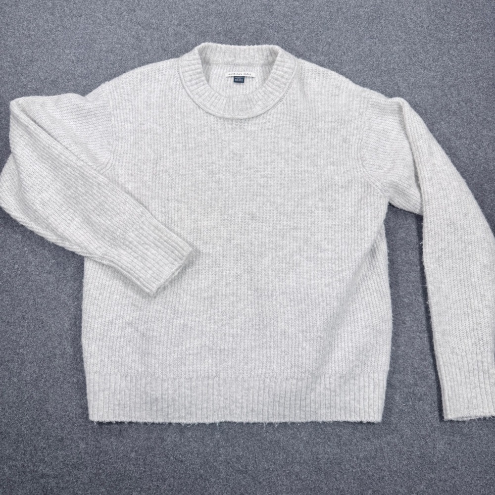 American Eagle Light Gray Ribbed Crewneck Sweater XS 7031127157